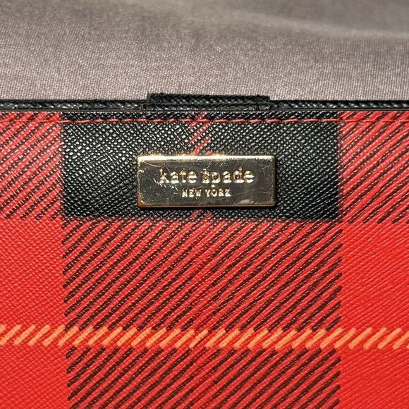 Kate Spade Classic Red Black Plaid Bifold Wallet With Coin Purse and Card Holder - Picture 2 of 12